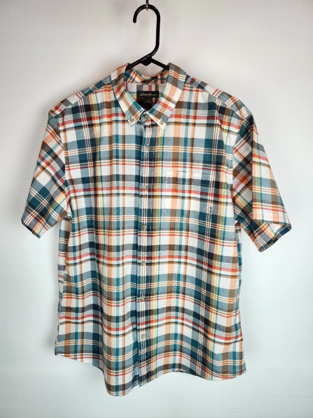 Eddie Bauer Short Sleeve Button Down Plaid Shirt Men's Size Large